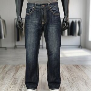 Flypaper Premium Denim Mens Bootcut Jeans Dark Wash 36x30 Distress Back Pockets